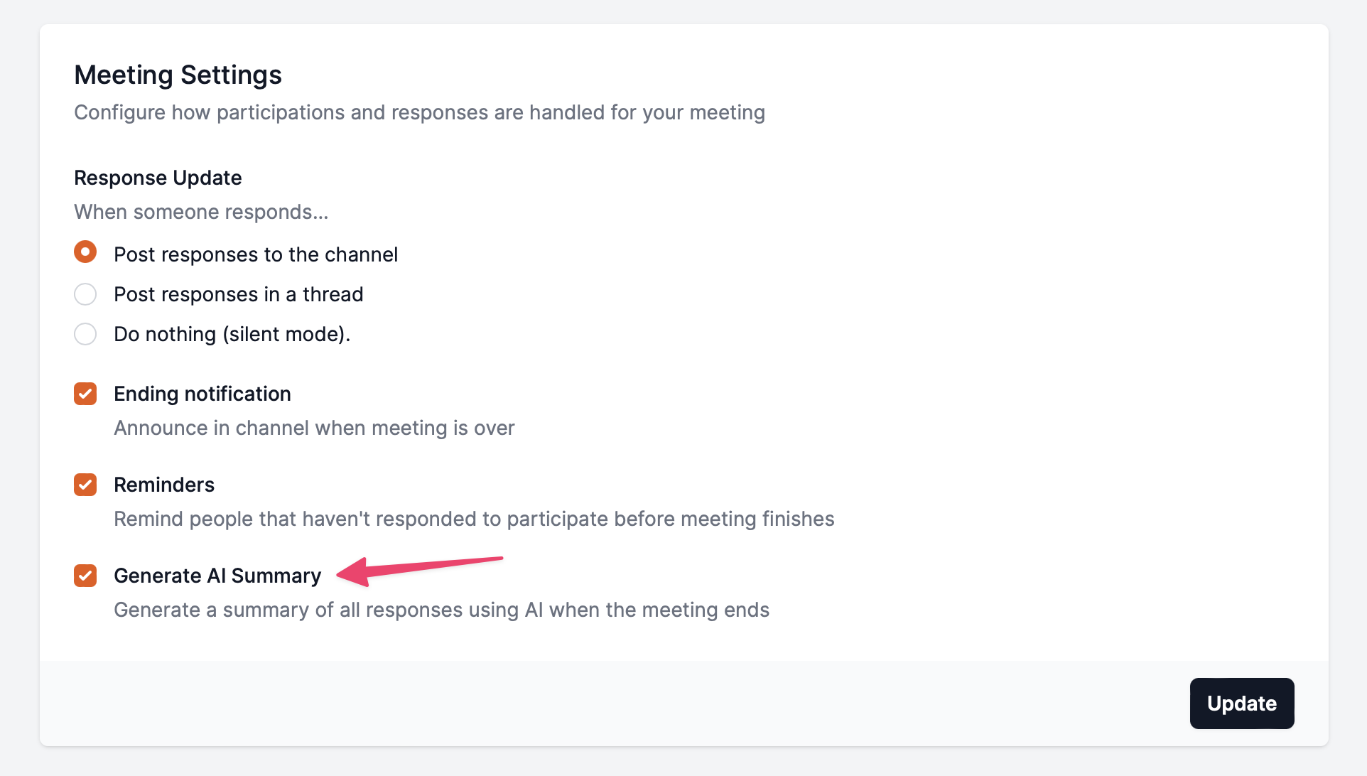 AI summaries - Meeting settings