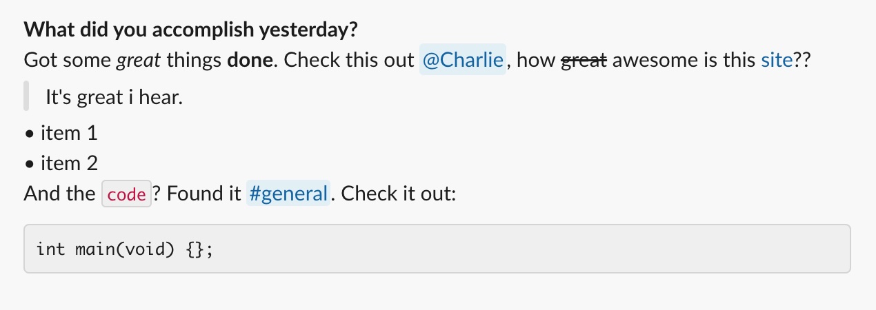 Markdown rendered in Slack