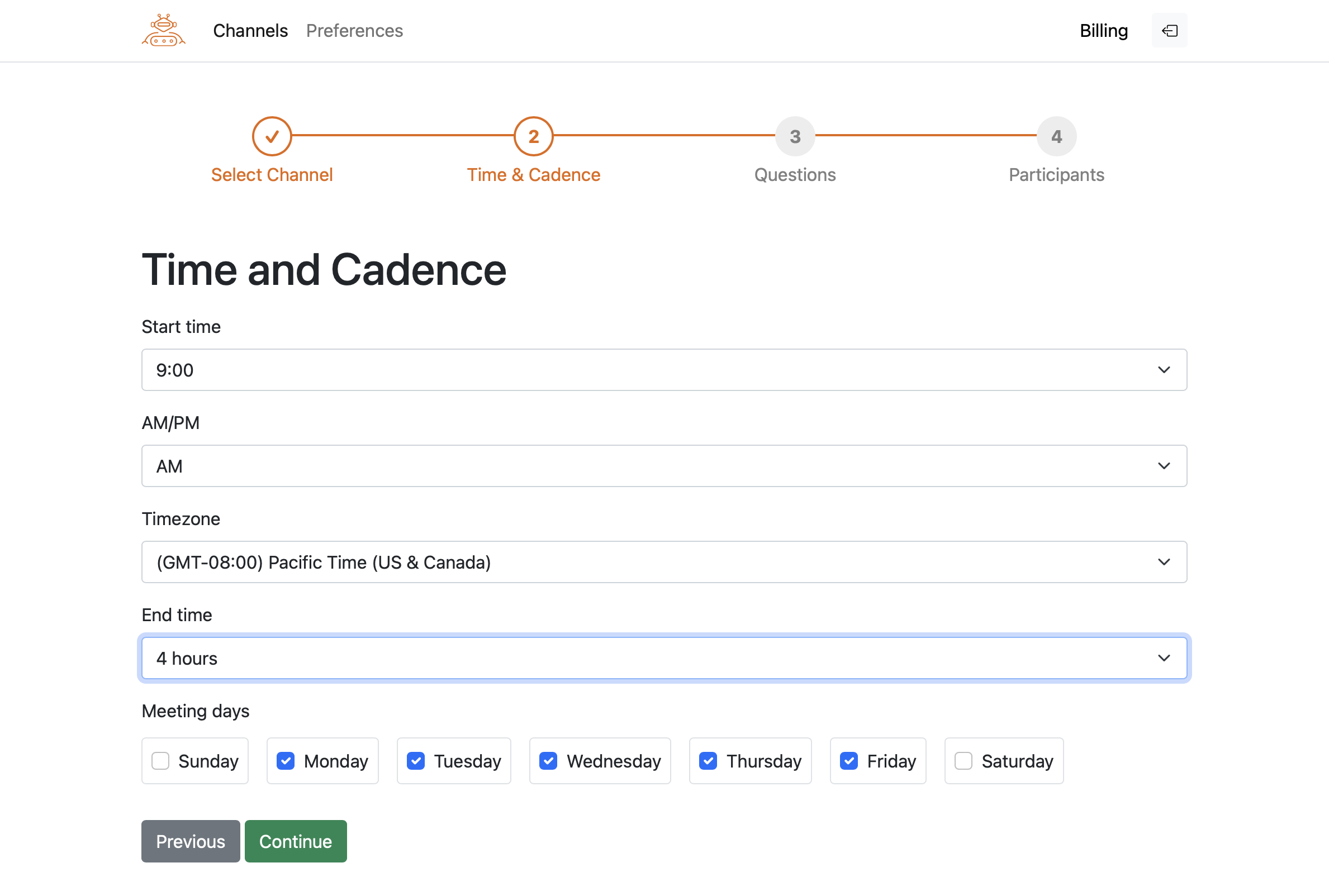 Time & Cadence configuration