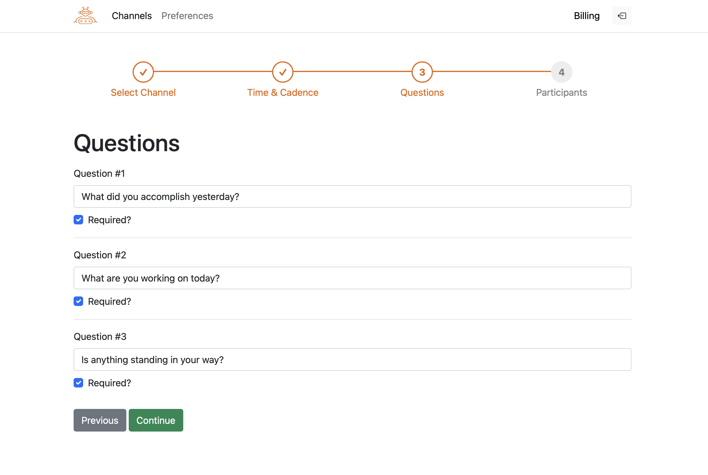 Questions configuration